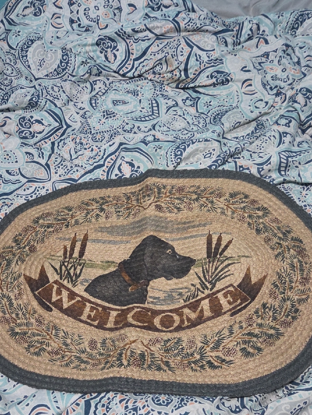 Welcome Black Labrador Braided Door Mat